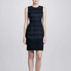 Akris Plaid Wool Flannel sheath dress zip front Sz 4
